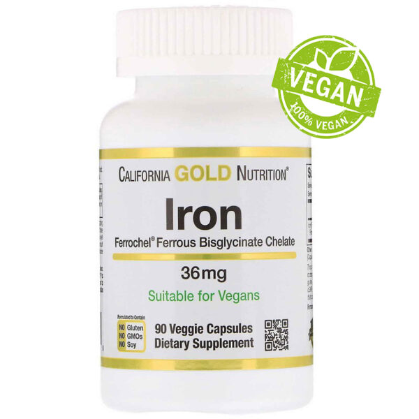 California Gold Nutrition Raud (disglütsinaat) 36mg 90 vegankapslit - Image 1